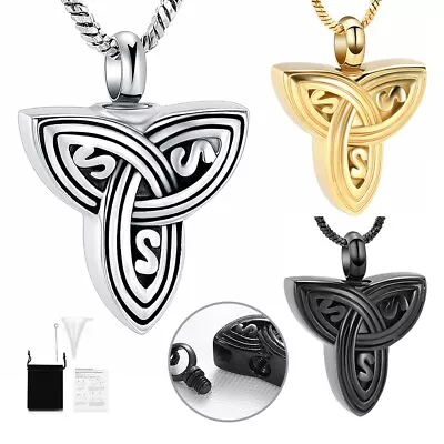 Urn Necklace Ashes Celtic Knot Urn Cremation Jewelry Triangle Vintage Memorial • $12.31