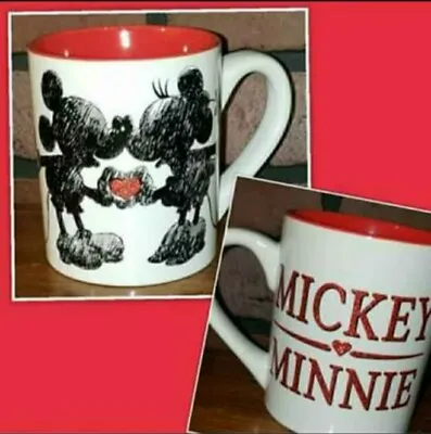 Disney Mickey & Minnie Mouse Black & White Red Heart Glitter Coffee Cup Mug NEW • $5