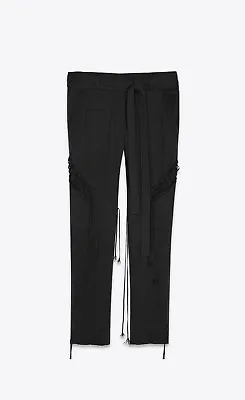 SAINT LAURENT 2590$ Laced Military Pants - Black Gabardine Cotton Blend • $498.40