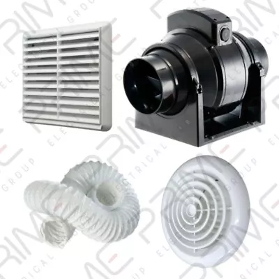 Manrose MF100T In-Line Timer Fan 100mm/4  + 3m Flex Ducting And White Grilles • £66.65