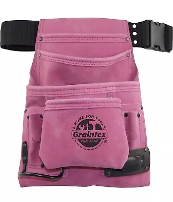 Graintex SS2034 10 Pocket Nail & Tool Pouch - Pink Suede Leather With 2” Belt • $24.95