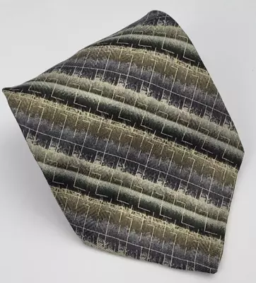 Martin Wong Silk Tie Gray Brown Blue Black Stripes Geometric Necktie 57 X 3.7/8 • $11.24