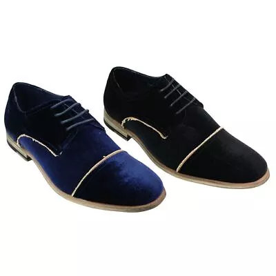 Mens Velvet Feel Shoes Blue Black Laced Smart Casual 5 6 7 8 9 10 11 • £30.79