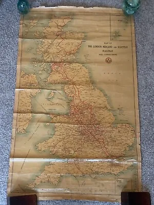 Vintage LMS London Midland Scottish Railway Train Station Wall Map BRITISH ISLES • £10