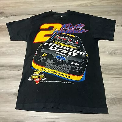 Vintage Rusty Wallace Shirt Mens Medium Black All Over Print Nascar Racing 90s A • $38.88