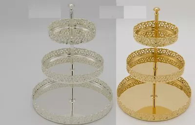 3 Tier Metal Cake Stand Biscuit Cupcake Party Muffin Tray Stand Gold & Silver  • £19.99