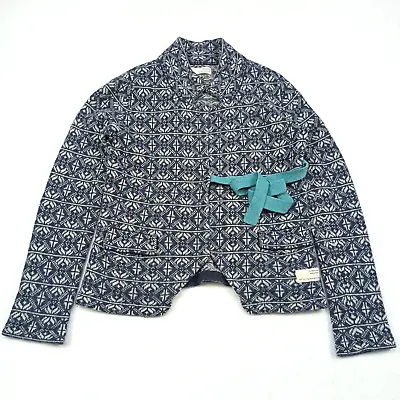 Odd Molly Cardigan 2 - M (Fits Like 1 - S) Blue Lambswool Nordic Tie Sweater 233 • £47.99