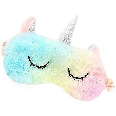 Rainbow Unicorn Sleep Mask Fluffy Animal Plush Travel Breathable Eye Mask • £3.80