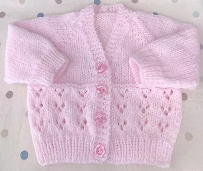 Brand New Hand Knitted Baby’s Cardigan In Pink  0/3 Months • £6