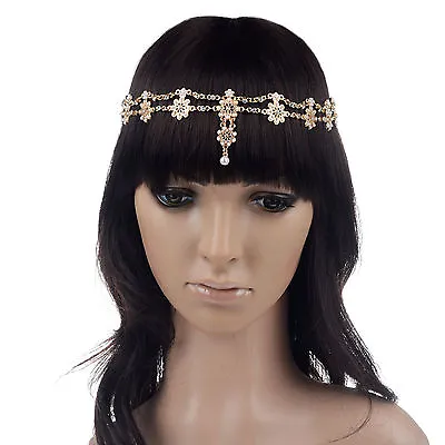 £5.29 • Buy Grecian Boho Look Gold Chain Pearl Flower Disc Headband Festival Head Dress