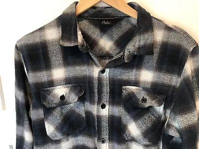 BURNSIDE Mens Extra Soft Flannel Shirt Large Long Sleeve Black Gray White Plaid • $15.29