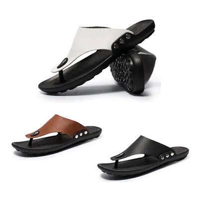 £10.69 • Buy Mens Faux Leather Beach Sandals Walking Toe Post Flip Flops Sliders Casual Shoes