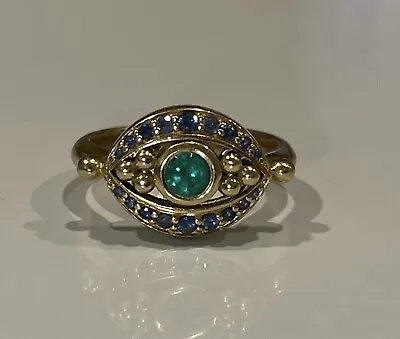 $2250 • Buy Fine Temple St Clair 750 18k Yg/emerald/sapphires Evil Eye Ring!  Size 7