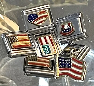 Patriotic American Flag Italian Bracelet Charm Six 6 Lot • $26.24