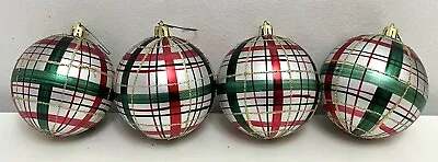 Traditional X4 Christmas Baubles Xmas Tree Decorations Plaid Tartan Glitter Set • £9.99