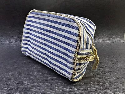Accesorize Toiletries And Make Up Bag White And Blue Stripes With Gold Piping • £12