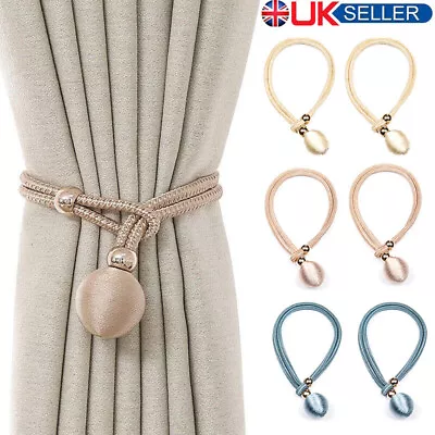 2PCS  Magnetic Curtain Tiebacks Tie Backs Buckle Clips Weave Rope Holdbacks Home • £6.99