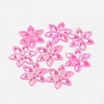 50pcs Acrylic Flowers Pink 24mm Flatback Craft Charms Gems Embossed Textured Lrg • £4.49