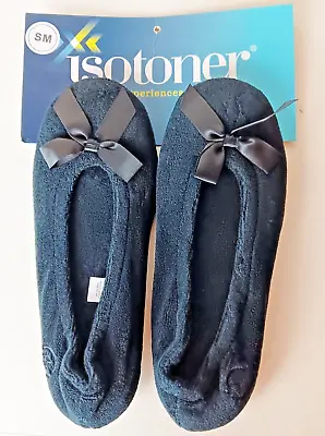Isotoner Terry Cloth Ballerina Slippers With Tread Black Women's Size Small 5-6 • $14.95