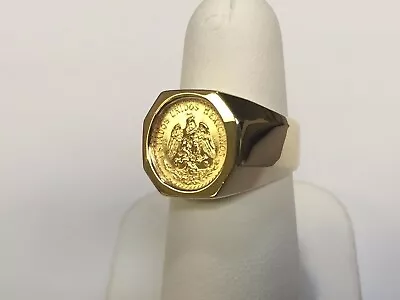 20MM COIN RING With A MEXICAN DOS PESOS Customize Ring 14k Yellow Gold Plated • $143.49