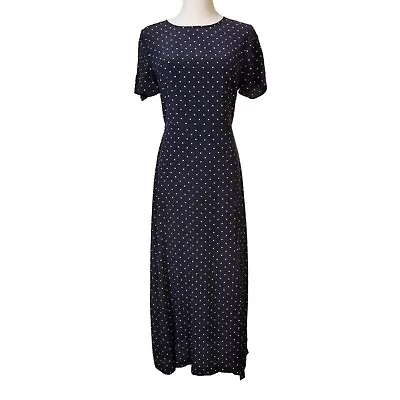 Madewell 100% Silk Crewneck Midi Dress In Black Polka Dot Women's Size 0 • $40