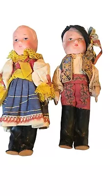Vintage Dutch Couple Dolls Paper Mache Heads With Cloth Bodies • $16.99