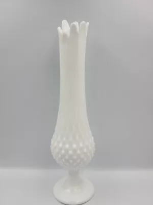 Vintage 13  Fenton Milk Glass Hobnail Vase White Swung Pedestal Stretch • $29.75