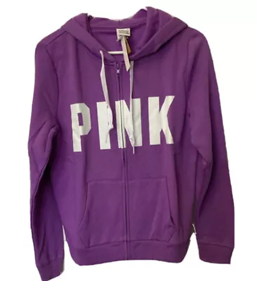 Vs Victorias Secret Pink Perfect Full Zip Hoodie Sweater Jacket Top Purple L • $74.99