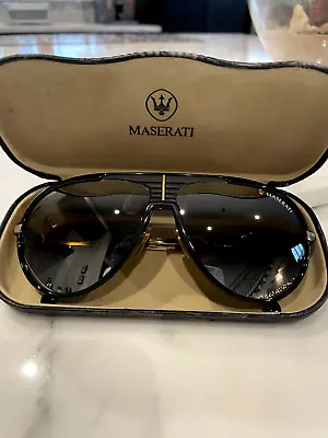 Maserati Vintage Sunglasses Early 1990's Made In France With Aged Leather Case. • $949