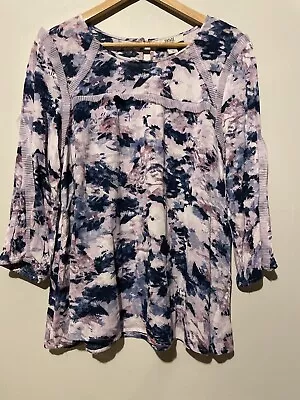 Vintage America Woman’s Blouse Abstract Print Ruffle Detail 3/4 Sleeve Top Sz M • $14