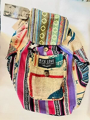 Travel Boho Backpack Rice Love Buy A Bag Feed A Family Recycled Hawaii Designed • $32