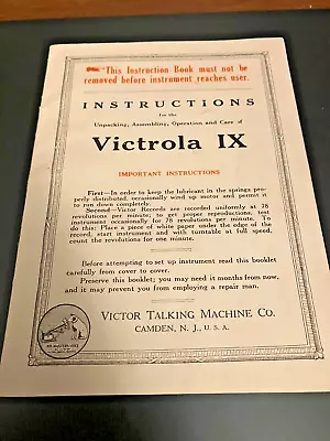Victor Victrola Phonograph IX Original Instruction Booklet NICE • $39