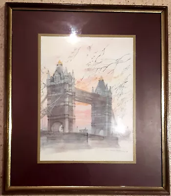 TOWER BRIDGE LONDON Framed+Mounted SIGNED PRINTof WATERCOLOUR By MADS STAGE 1976 • $22.81