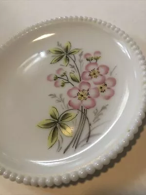 Vintage Westmoreland Flowers Dish | Glass Beaded Edge Milk Glass 7-1/2  Plate • $7.99