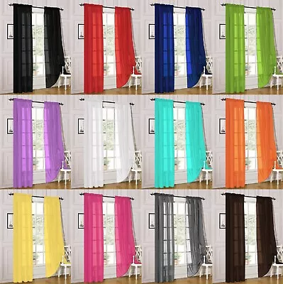 2 Piece Sheer Voile Rod Pocket Window Panel Curtain Drapes Many Sizes & Colors • $10.47