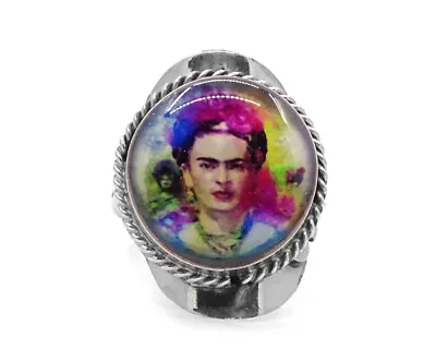 Frida Kahlo Graphic Round Metal Adjustable Ring Boho Art Jewelry Neon Multicolor • $14.99