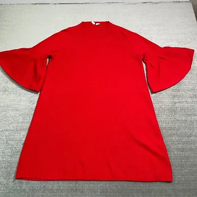 Anthropologie Moth Dress Women L Red Knit Sweater Bell Sleeves Holiday Mock Neck • $21.01