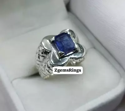 Natural Sapphire Neelam Ring Silver 925 Real Sapphire Mens Ring May Birthstone • $123.81