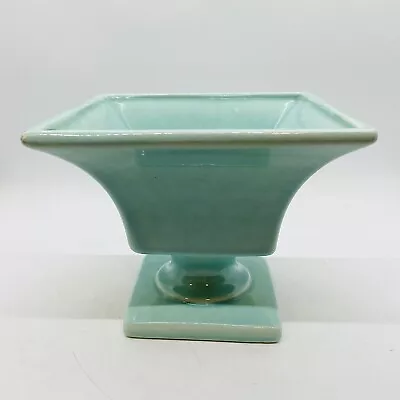 Haegar USA Vintage Pottery Planter Pedestal Square Urn Aqua Color Gloss Glaze • $18