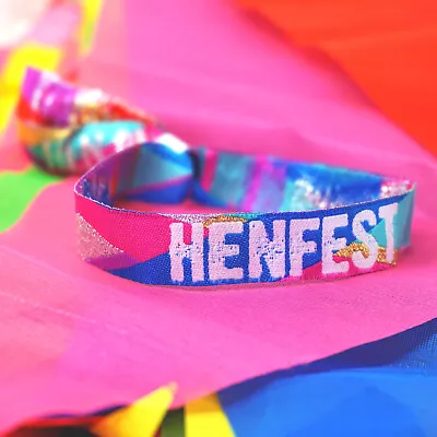£1 • Buy HENFEST (Multi-Coloured) Hen Party Wristbands / Festival Hen Do Party Favours