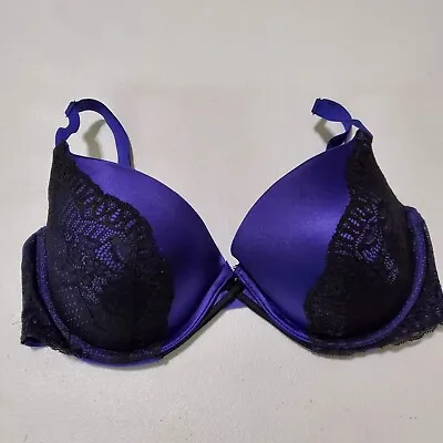 Maidenform Women Bra36C Blue Lace Black Adjustable Straps Underwire • $11.91