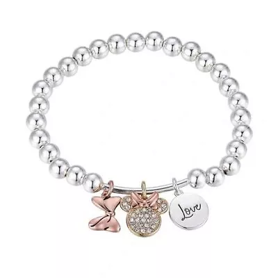 Disney Love Is Bow-tiful MINNIE MOUSE Bead CHARM BRACELET Silver/14K Gold Plated • $22