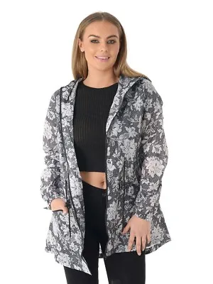 Womens Black White Lace Flower Rain Mac RainCoat Festival Jacket Kagool • £12.55