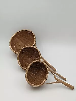 Vintage Handmade Woven Ladle Strainer Set Of 3 • $23