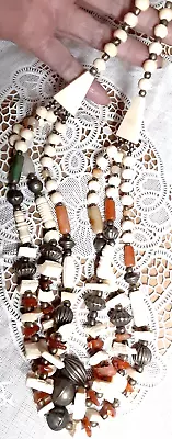 VINTAGE CARVED NECKLACE Graduated STRANDS STONE BEADS BOVINE AGATE BEADS 24  • $19.95