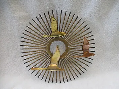 Vtg Curtis Jere Style Birds In Flight Flying Geese Sunburst Metal Wall Art MCM • $92