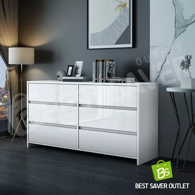 High Gloss Sideboard Table 6 Drawer Chest Dresser Wooden Storage Cabinet White • $249.75