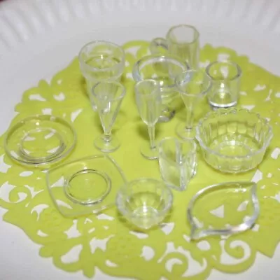 13PC 1:12 Scale Dollhouse Miniature Clear Cups Bowls Plates Kitchen Tableware • $6.99