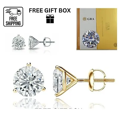 14K Gold GRA Certified D-VVS1 Round Moissanite Martini Screw Back Stud Earrings • $167.99