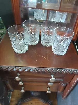 Vintage Bohemia Crystal Adela Hobstar Whiskey Double Old Fashion Tumbler Glasses • $59